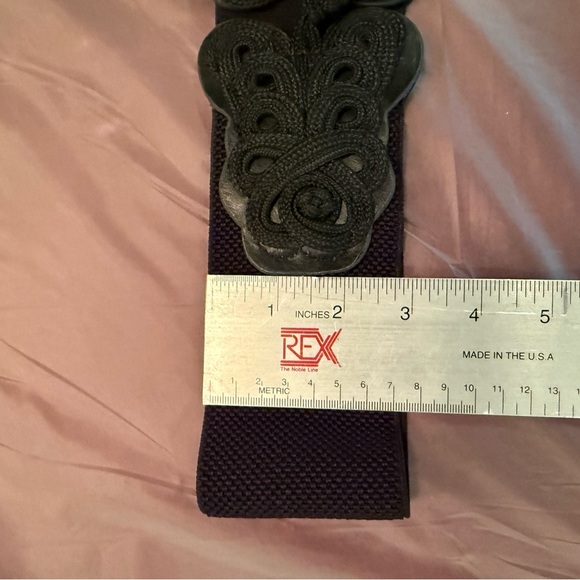 Vintage Black 3” Wide Belt with Ornate Buckle and Stretch Back - Picture 7 of 7